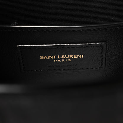 Saint Laurent Shiny Calfskin Crocodile Embossed Manhattan Baguette Black 6 of 12