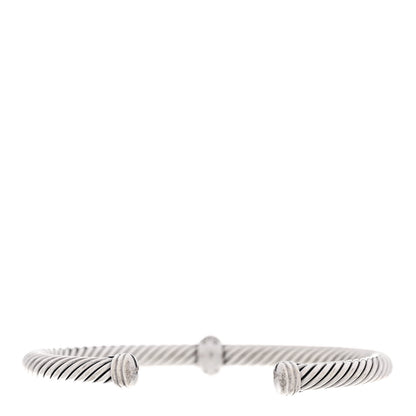 David Yurman Sterling Silver 18K White Gold Diamond 5mm Cable Classics Station Bracelet 2 of 4