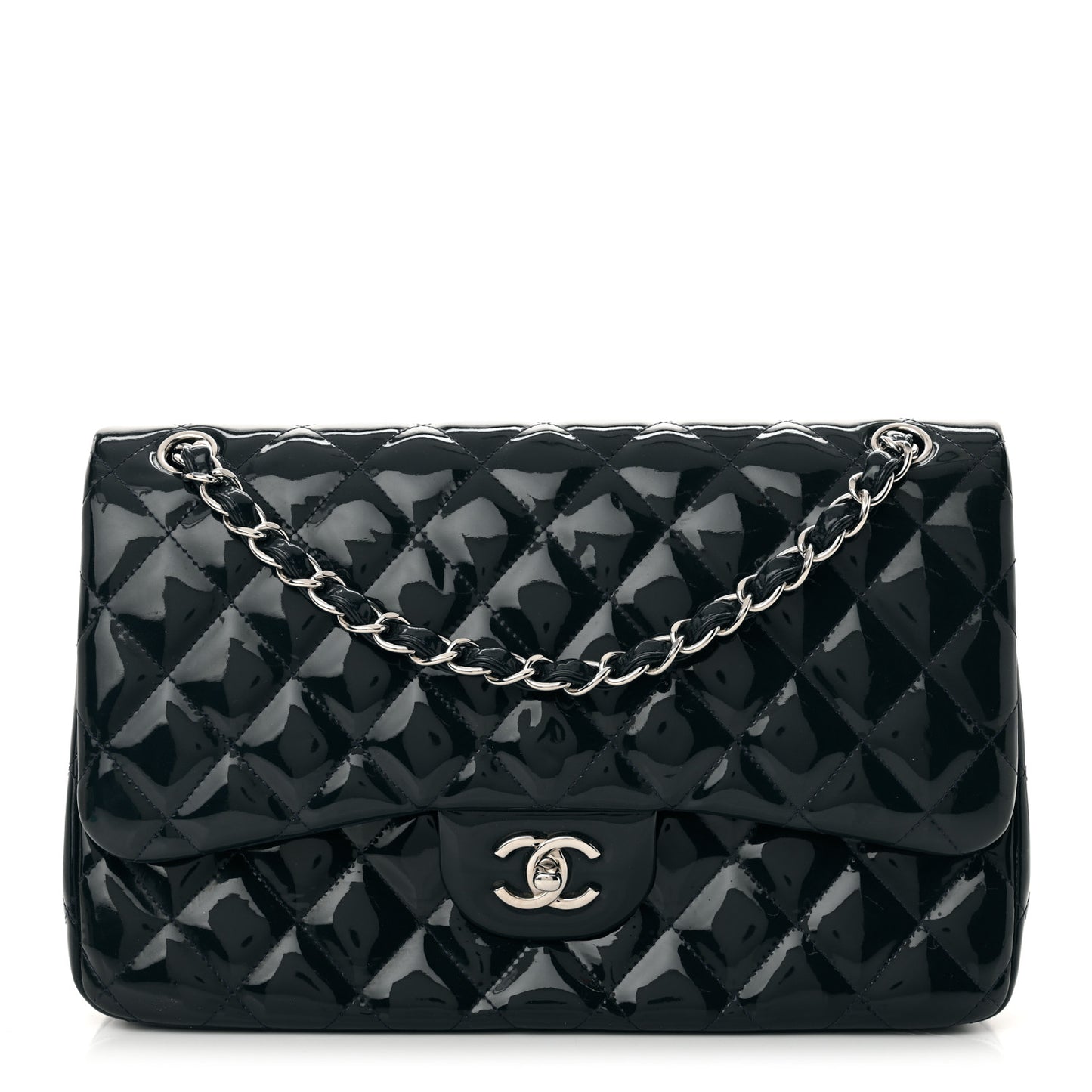 Patent Quilted Jumbo Double Flap Navy Blue