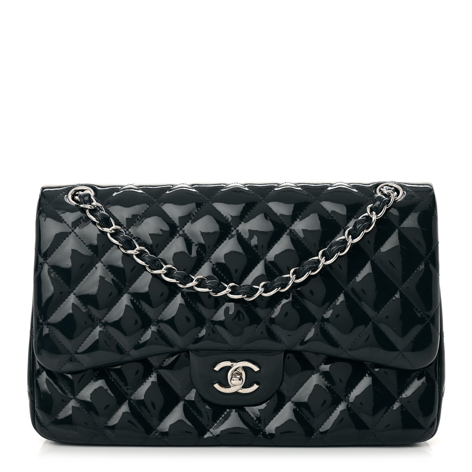 Chanel Patent Quilted Jumbo Double Flap Navy Blue 1 of 13