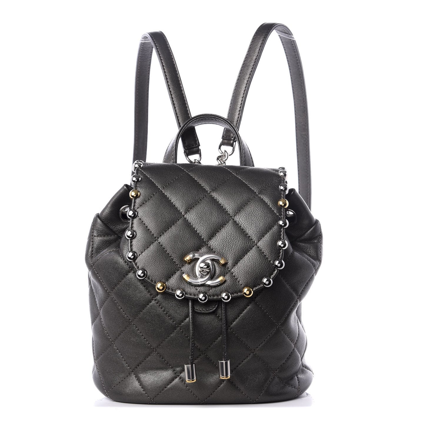 Lambskin Quilted Metallic Bubble Backpack Black