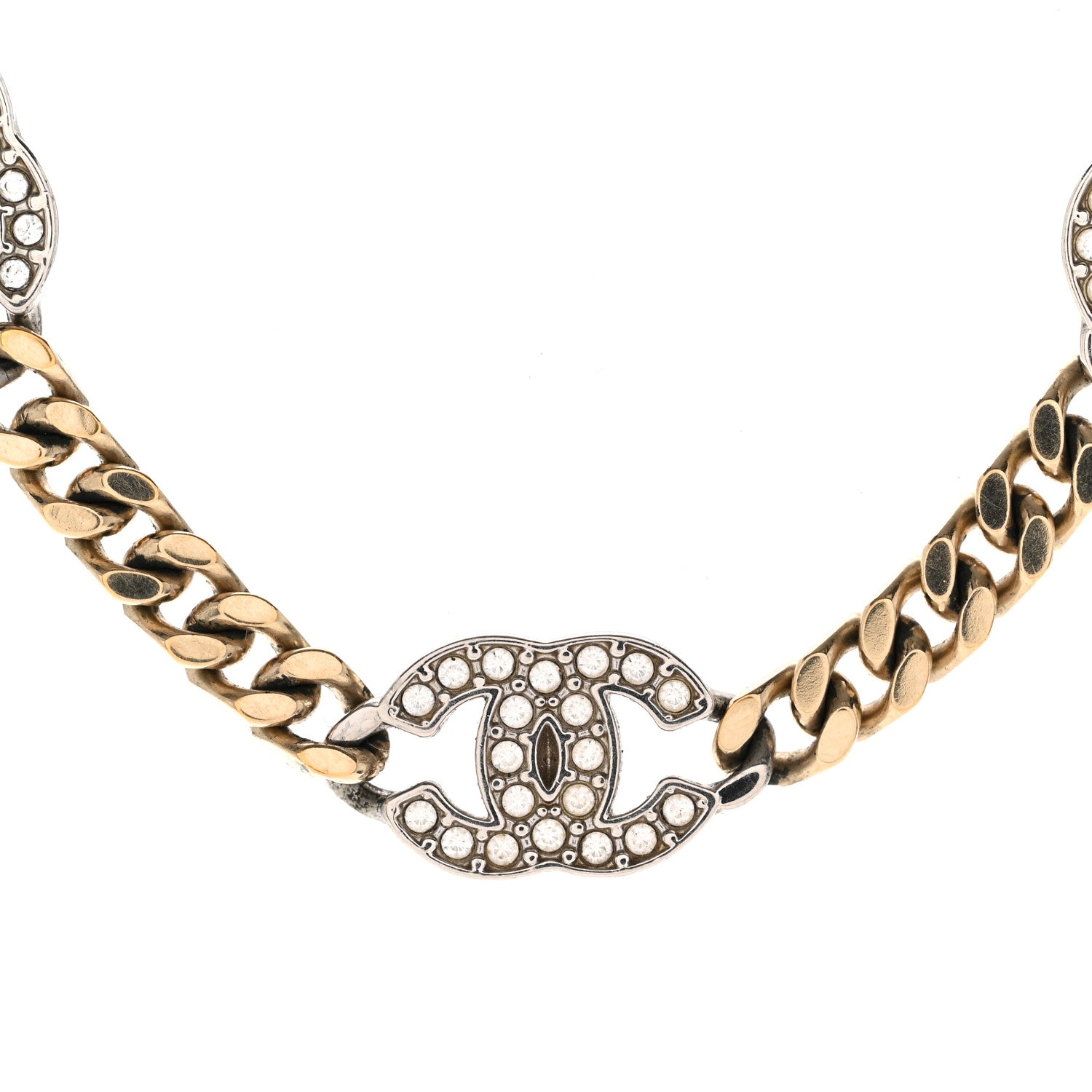 Chanel Crystal Chain CC Link Choker Gold Silver 4 of 6
