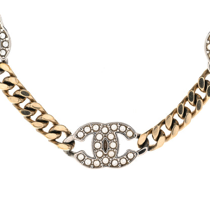 Chanel Crystal Chain CC Link Choker Gold Silver 4 of 6