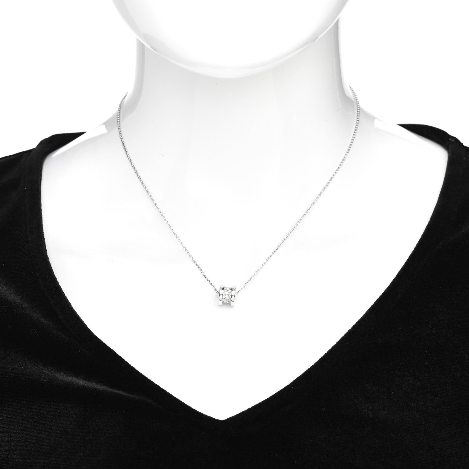 Bulgari 18K White Gold Diamond Small B.Zero1 Pave Pendant Necklace 2 of 5