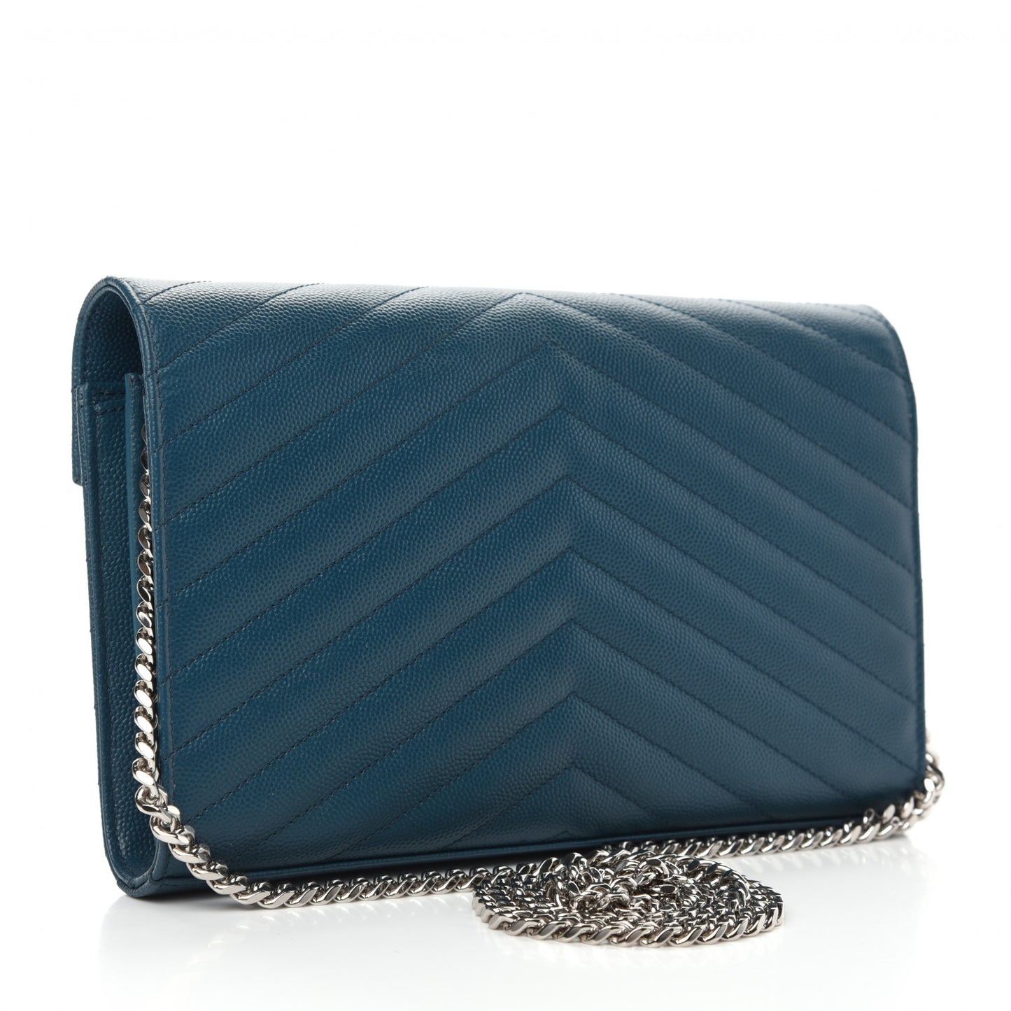 Grain De Poudre Matelasse Chevron Monogram Chain Wallet Petrol Green