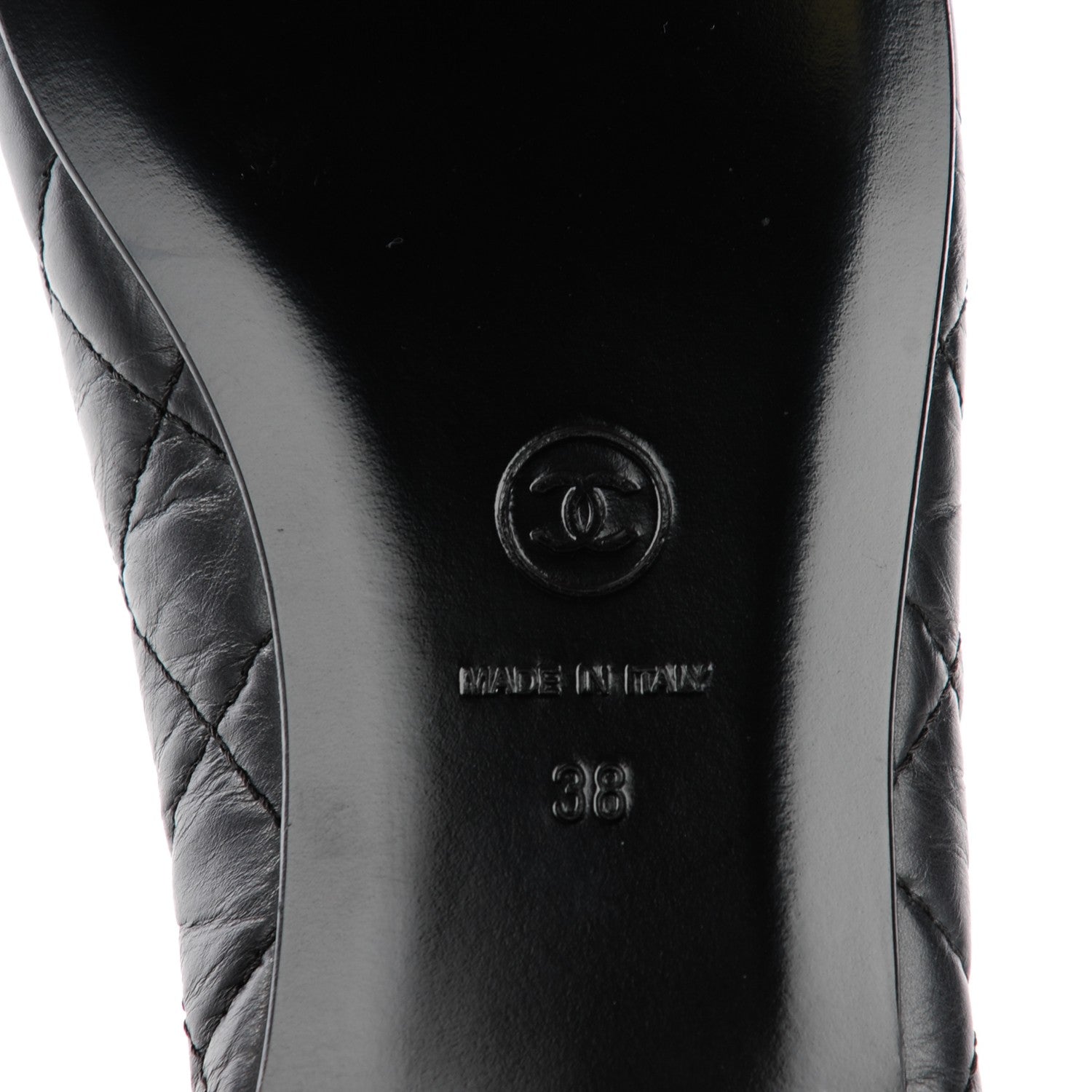 Chanel Aged Calfskin Quilted CC Cap Toe Ballerina Flats 38 Black 6 of 8