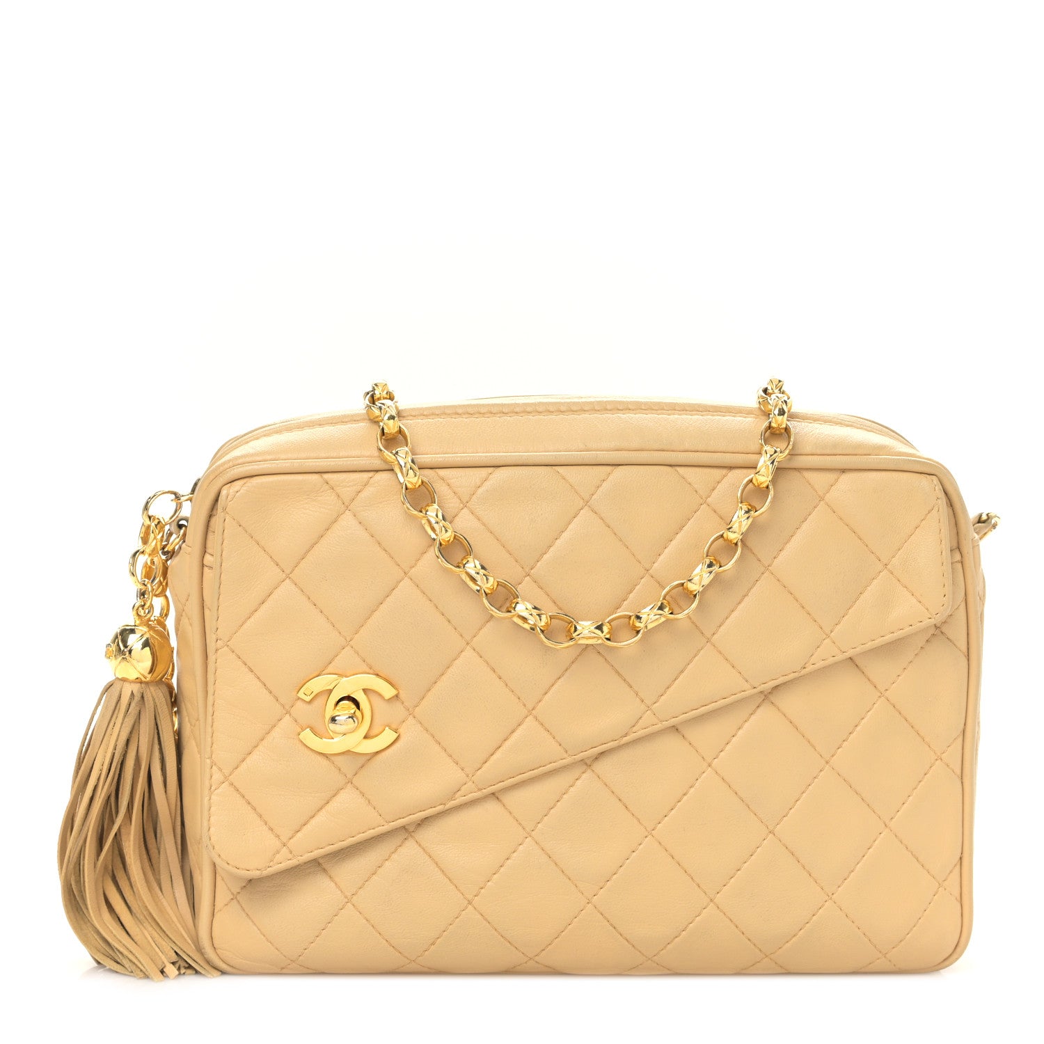 Chanel Lambskin Quilted Tassel Flap Camera Case Beige 1 of 10