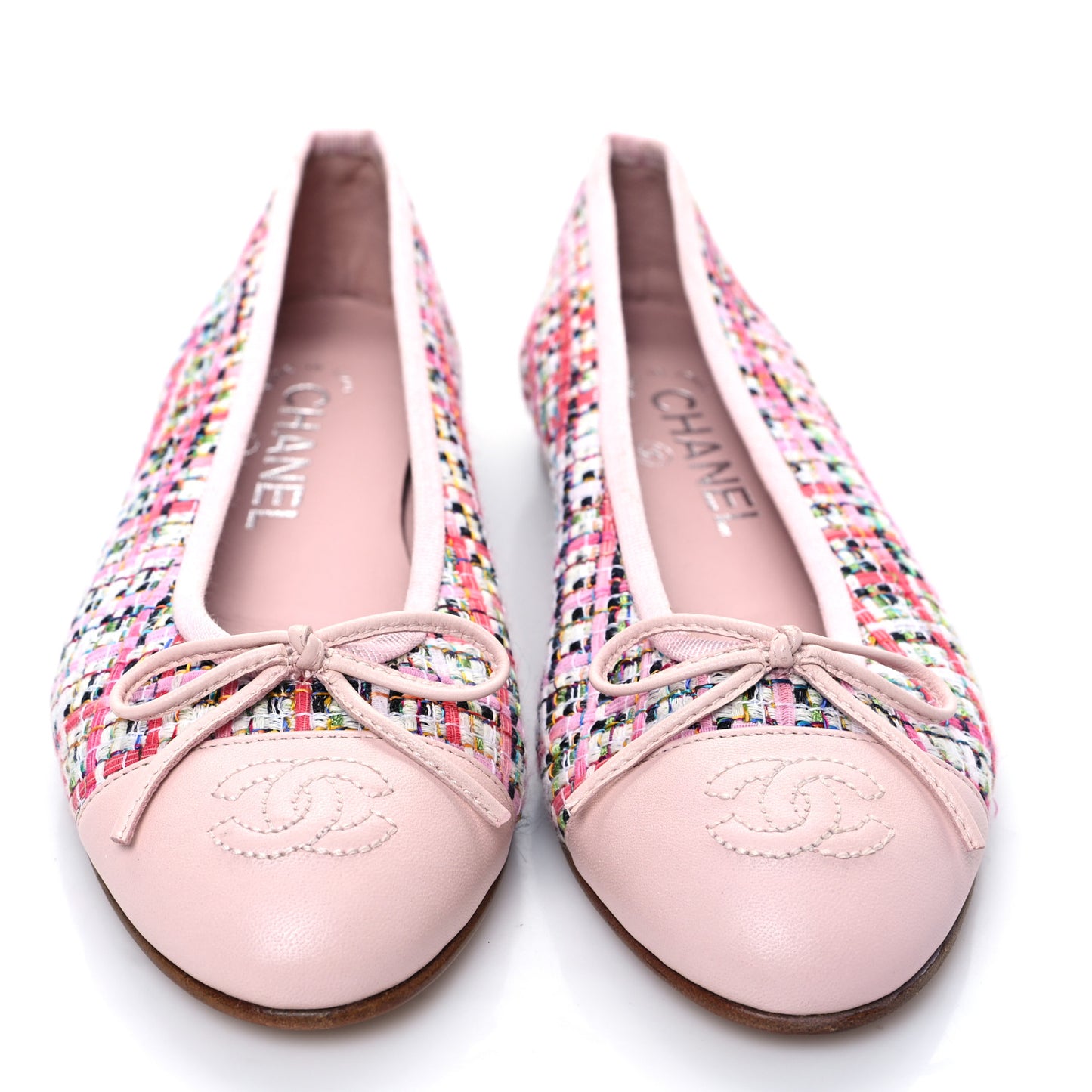 Tweed Patent Cap Toe Ballerina Flats 35.5 Pink