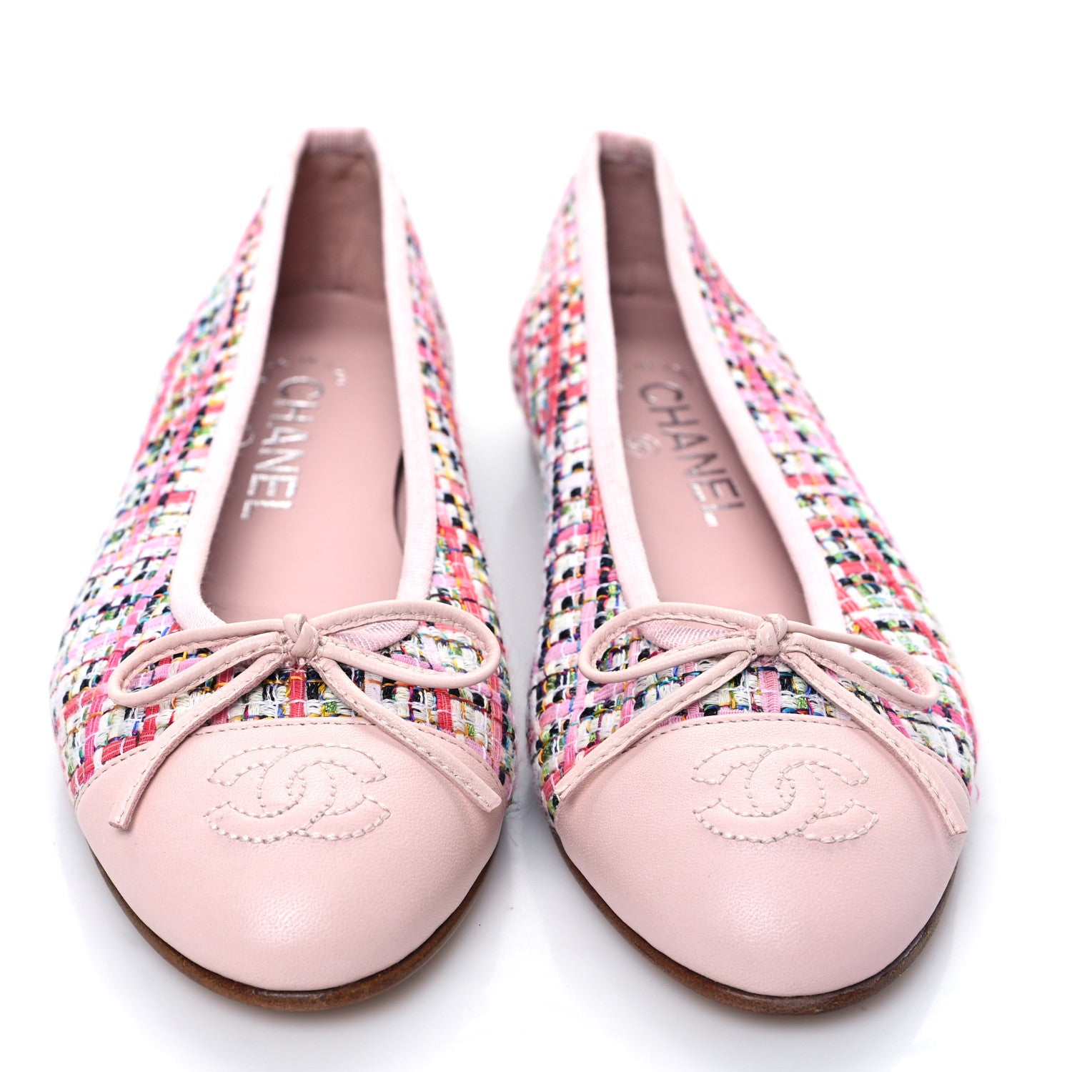 Chanel Tweed Patent Cap Toe Ballerina Flats 35.5 Pink 2 of 8