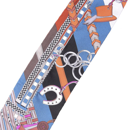 Hermes Silk Brides et Gris Twilly Marron Bleu Orange 3 of 4