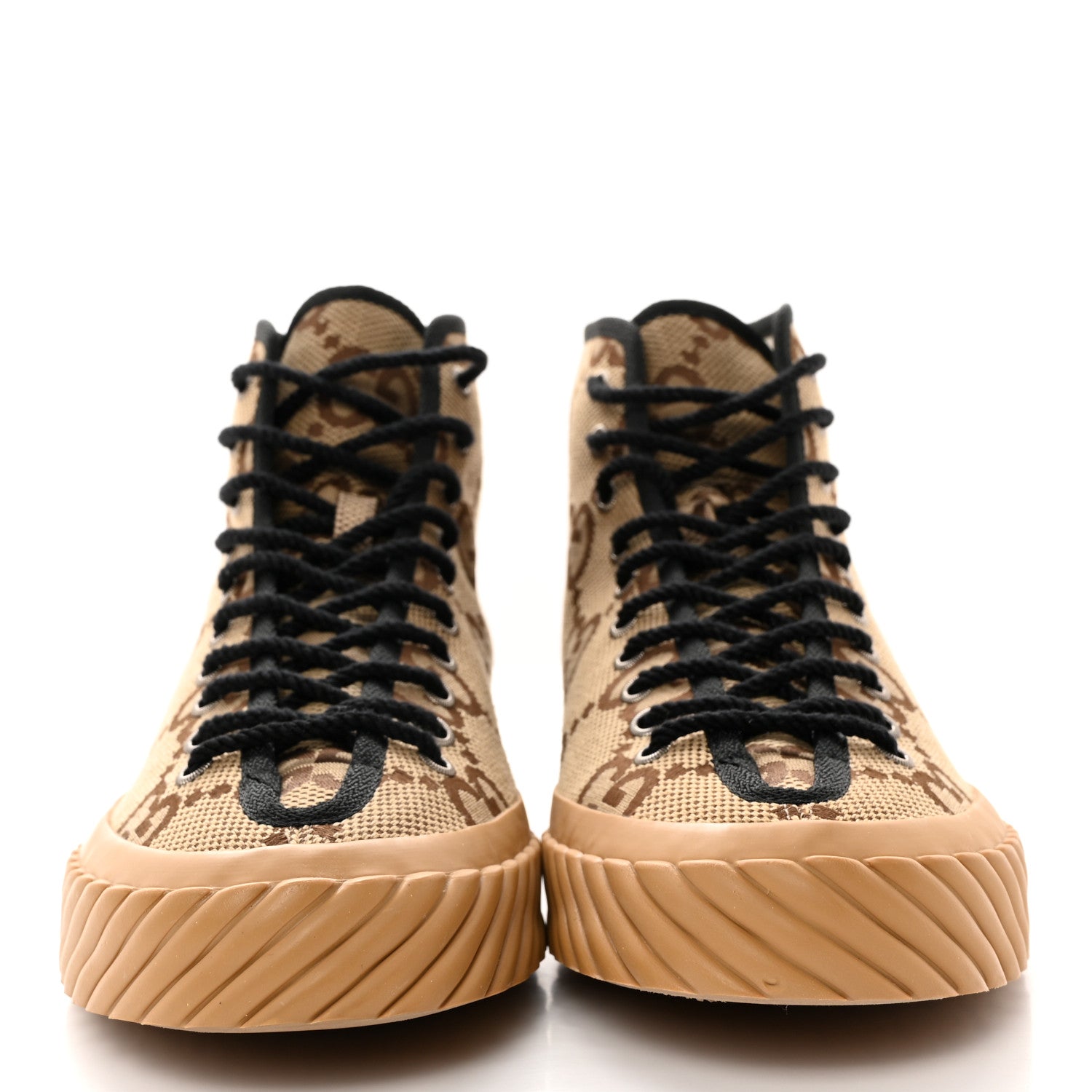 Gucci Monogram Jumbo GG New Lace Papin Mens Tortuga High Top Sneakers 10 Camel Ebony Black 2 of 12