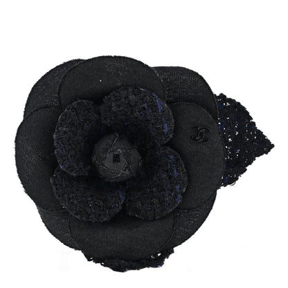 Chanel Tweed Camellia Pin Brooch Black 1 of 3
