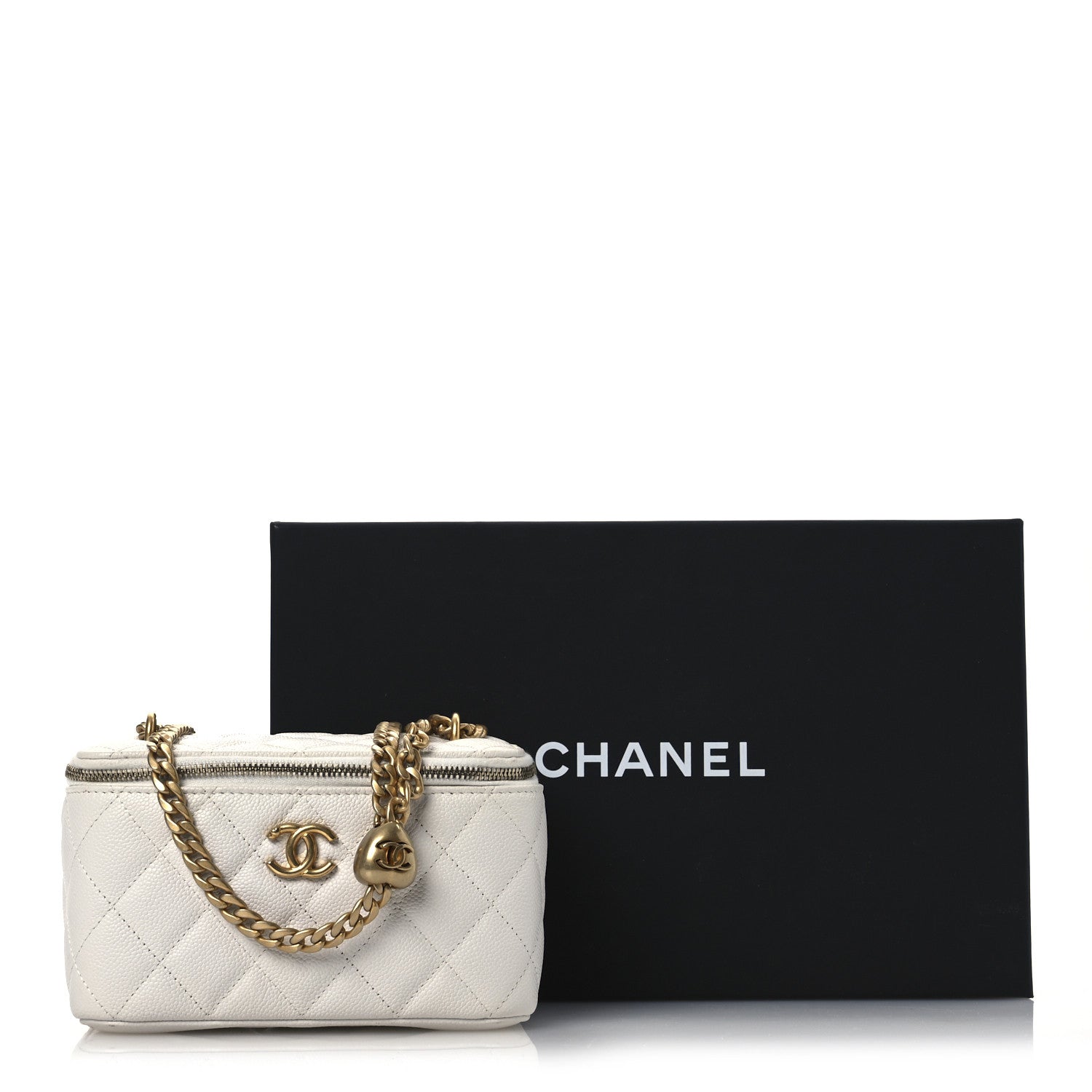 Chanel Caviar Quilted Sweetheart Vanity Case White 15 of 15