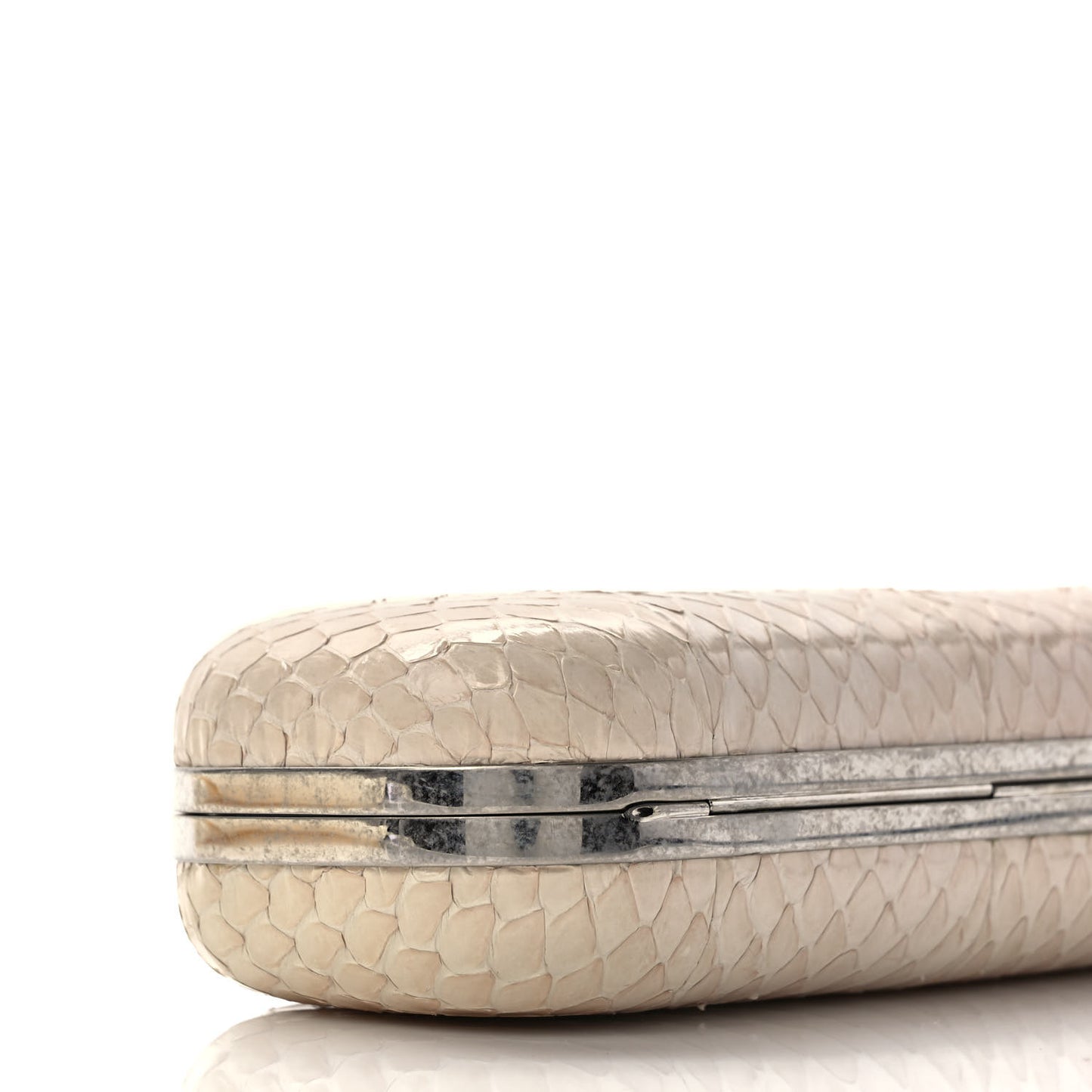 Snakeskin Knuckle Box Clutch Beige