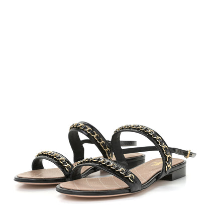 Chanel Patent Calfskin CC Chain Sandals 36 Black 2 of 13