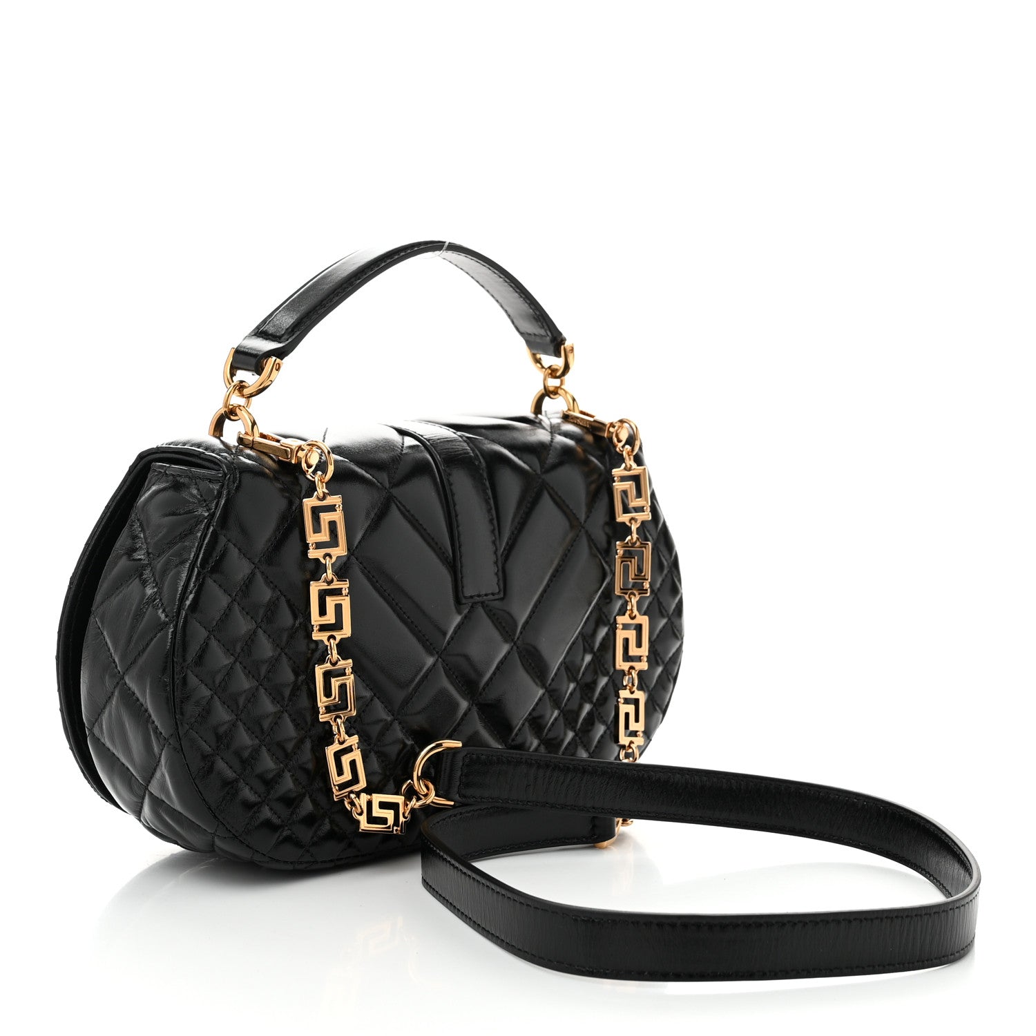 Versace Calfskin Quilted Greca Goddess Shoulder Bag Black 3 of 10