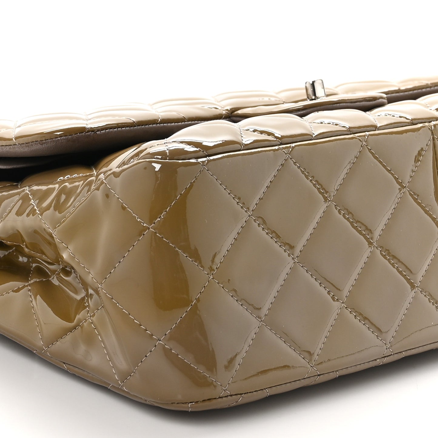 Patent Calfskin Quilted Jumbo Double Flap Grey