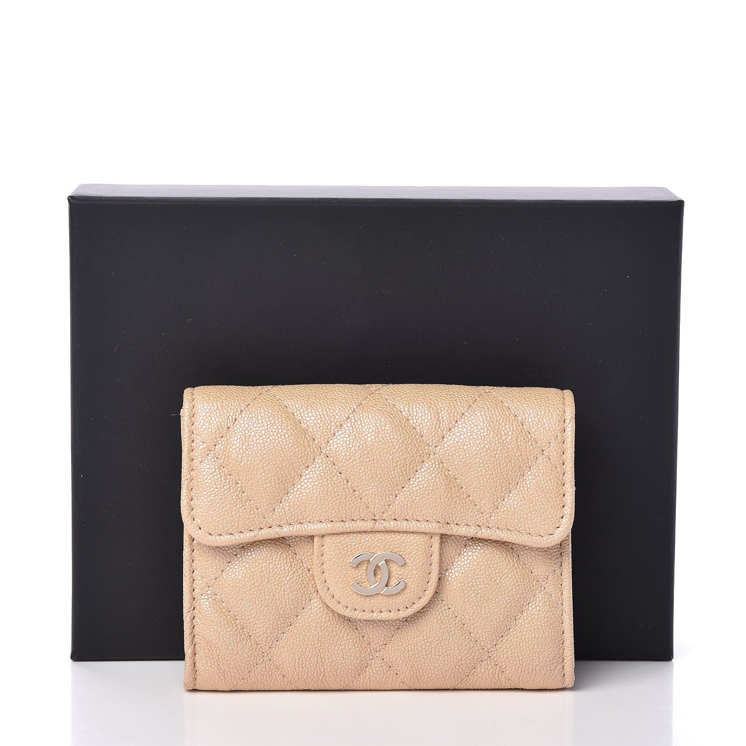 Chanel Iridescent Caviar Quilted Flap Card Holder Wallet Beige 11 of 11
