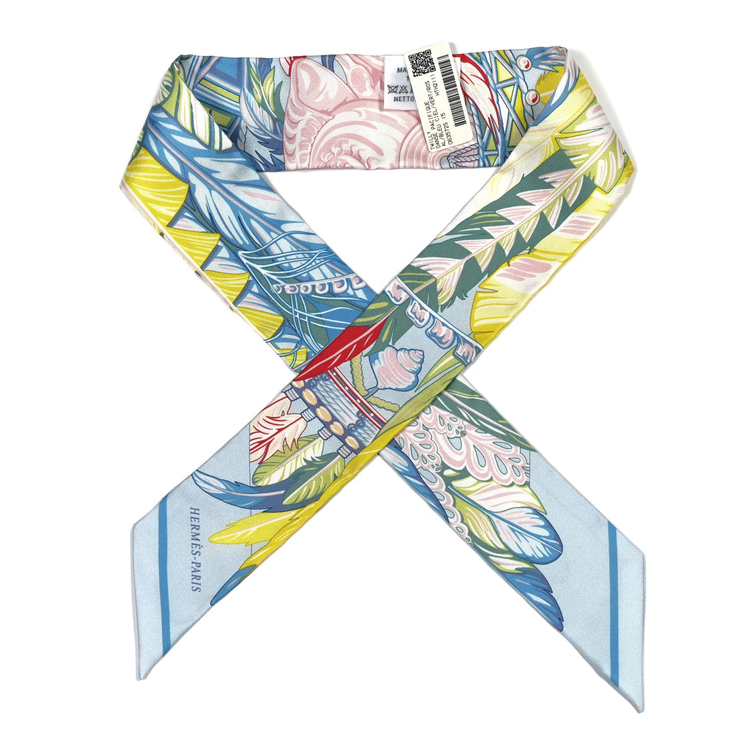 Hermes Silk La Danse Pacifique Twilly Bleu Ciel Vert Rose 1 of 4