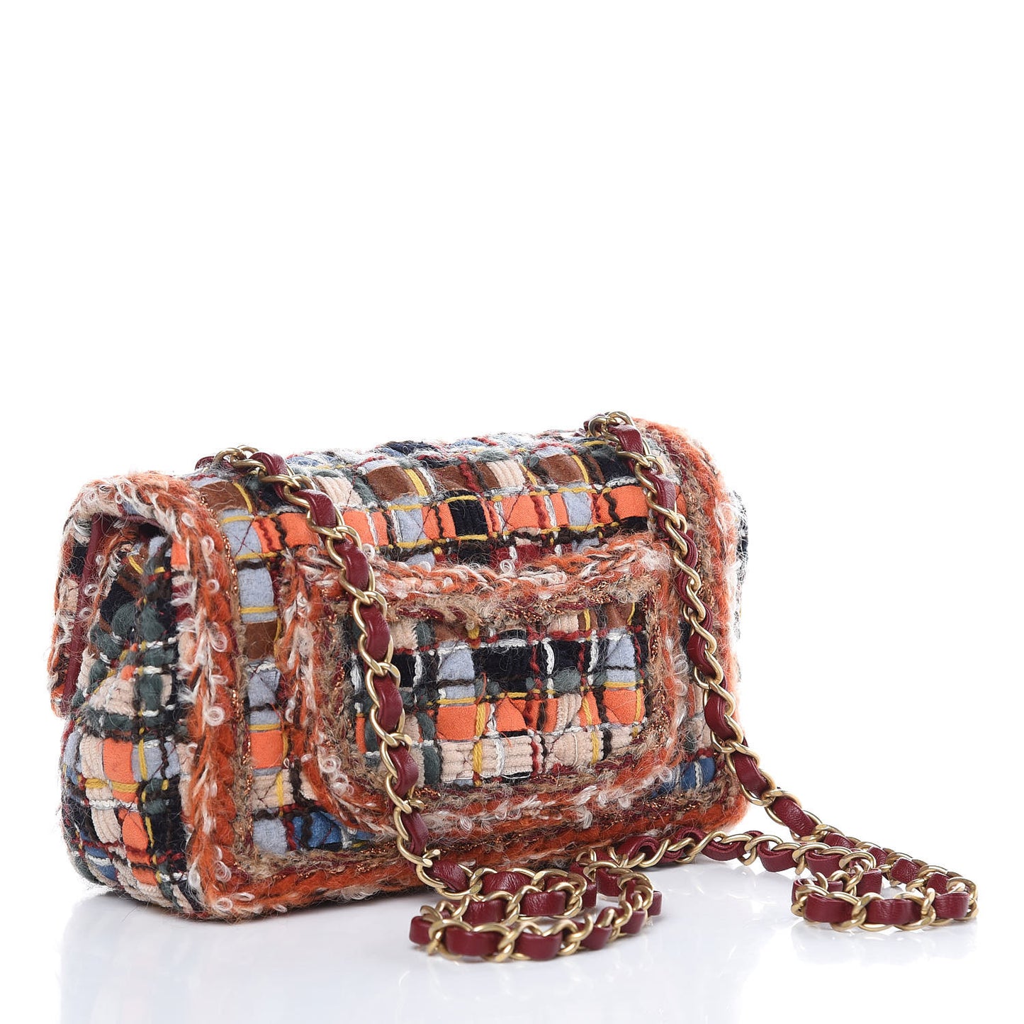 Tweed Quilted Mini Rectangular Flap Blue Orange Navy Beige