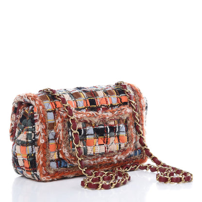Chanel Tweed Quilted Mini Rectangular Flap Blue Orange Navy Beige 3 of 9
