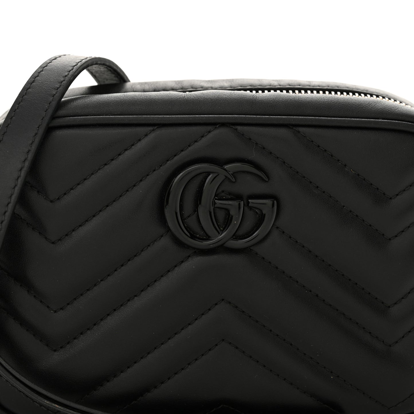 Calfskin Matelasse Monochrome Mini GG Marmont Chain Shoulder Bag Black
