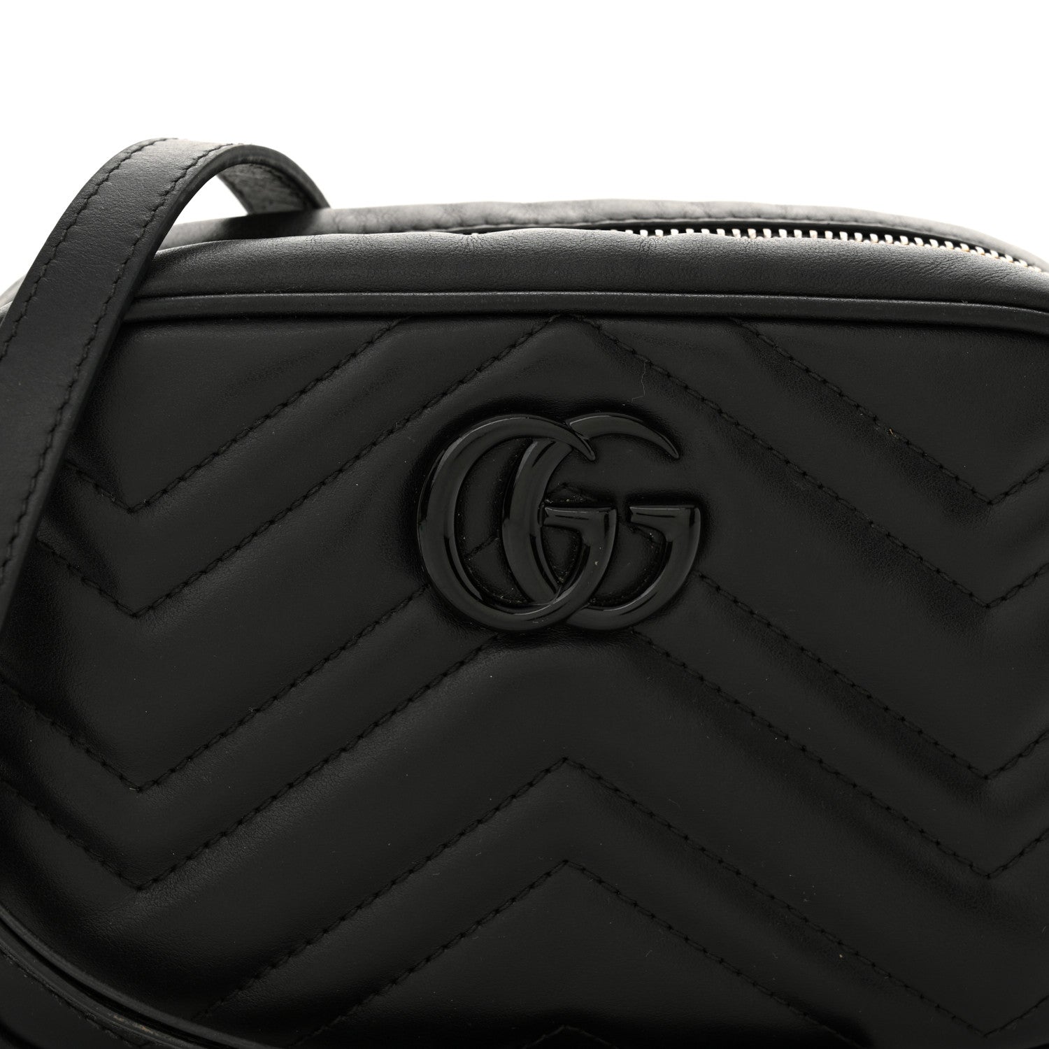 Gucci Calfskin Matelasse Monochrome Mini GG Marmont Chain Shoulder Bag Black 8 of 17