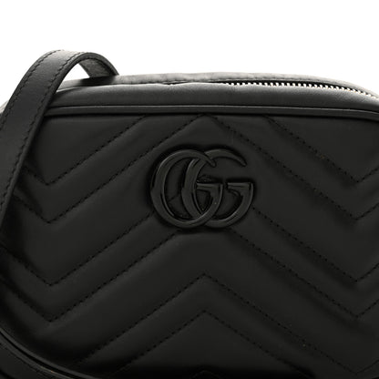 Gucci Calfskin Matelasse Monochrome Mini GG Marmont Chain Shoulder Bag Black 8 of 17