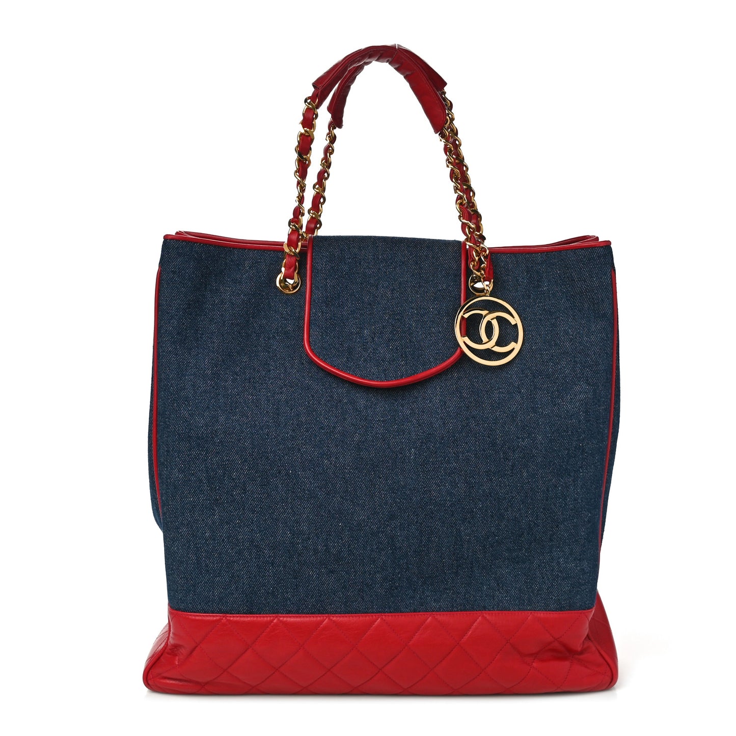 Denim Lambskin Tote Blue Red