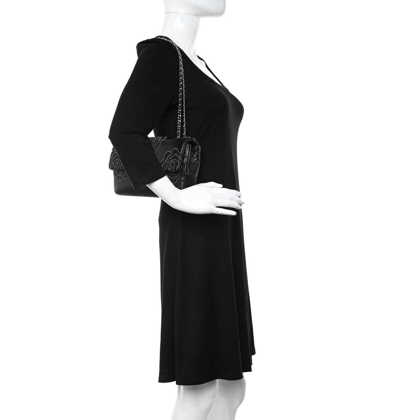 Lambskin Embroidered Camellia Follies Flap Black