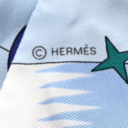 Hermes Silk La Source de Pegase Twilly Ciel Bleu Royal White 3 of 4