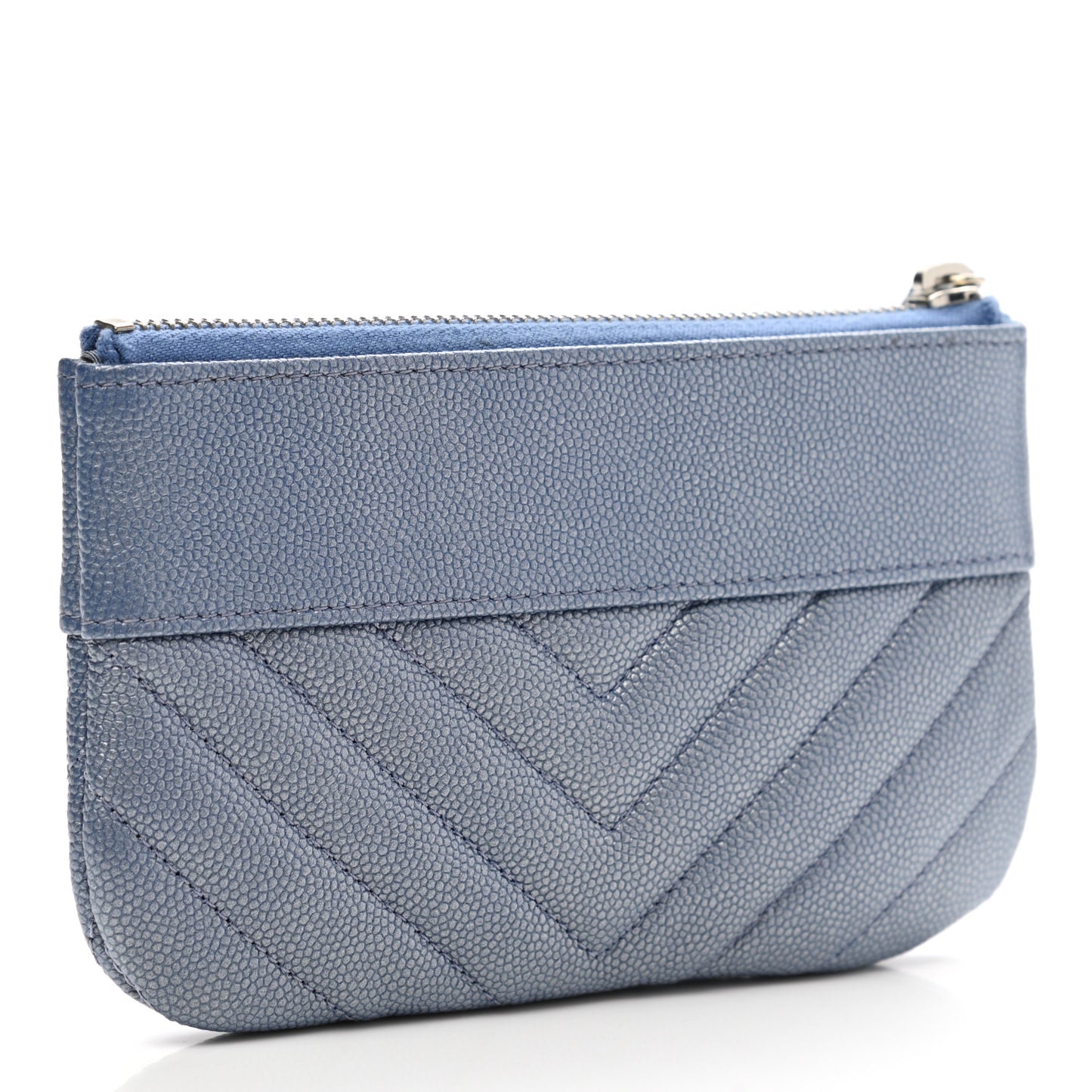 Metallic Caviar Chevron Quilted Small Vintage Mademoiselle Cosmetic Case Blue