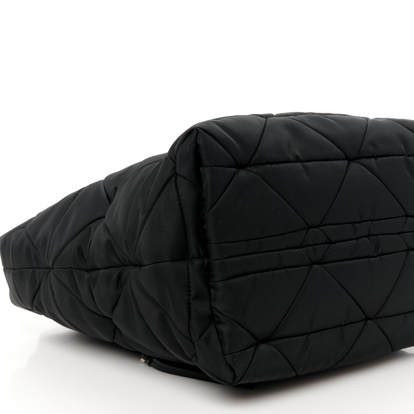 Re-Nylon Nappa Triangle Quilted Padded Small Double Handled Zip Tote Black