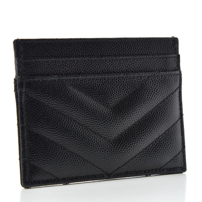 Saint Laurent Grain De Poudre Matelasse Chevron Monogram Credit Card Case Black 3 of 6