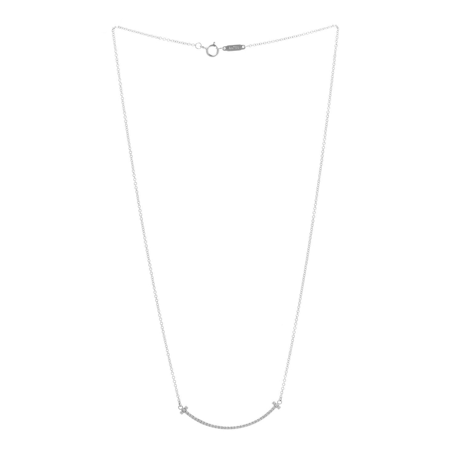 18K White Gold Diamond Small T Smile Pendant Necklace