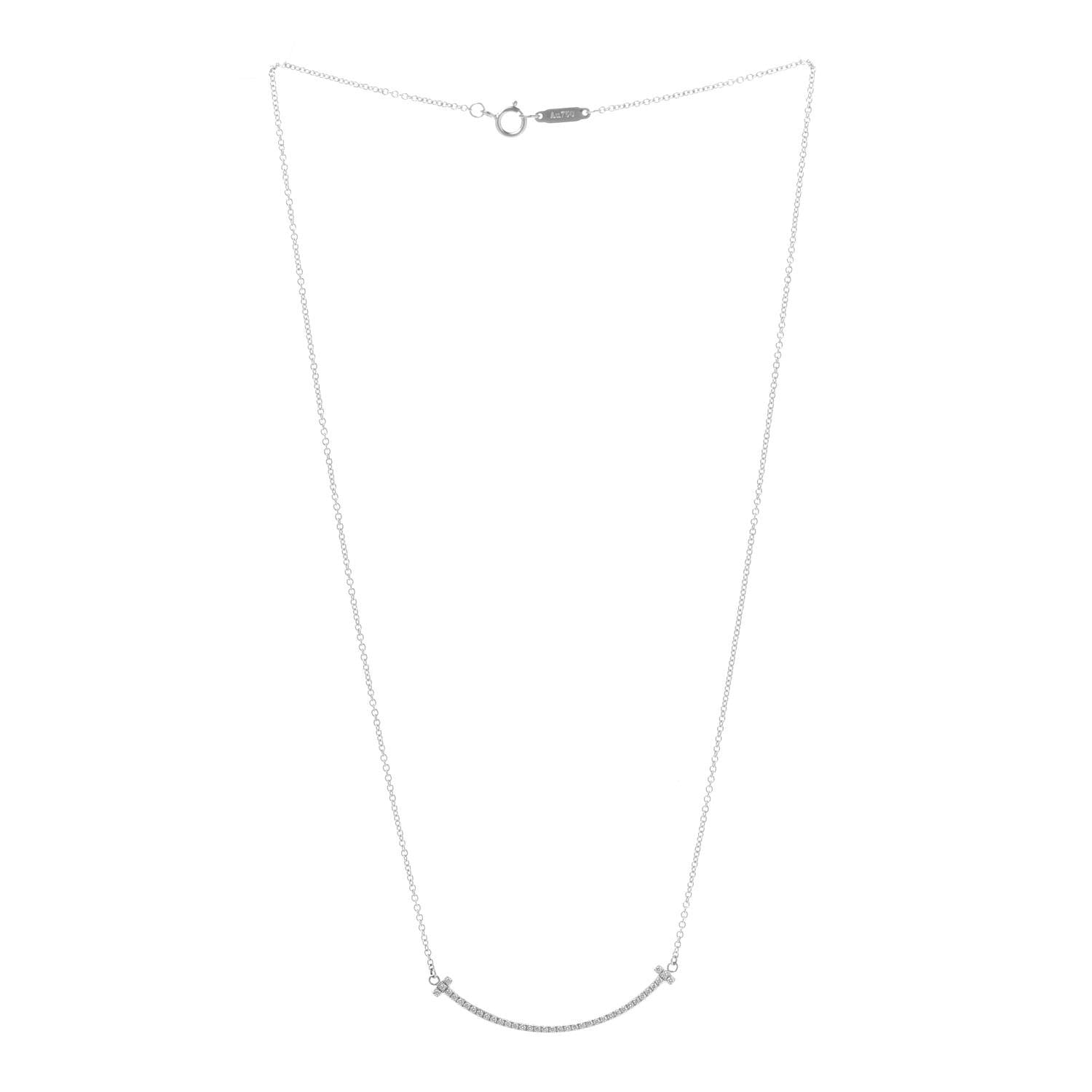 Tiffany 18K White Gold Diamond Small T Smile Pendant Necklace 3 of 7
