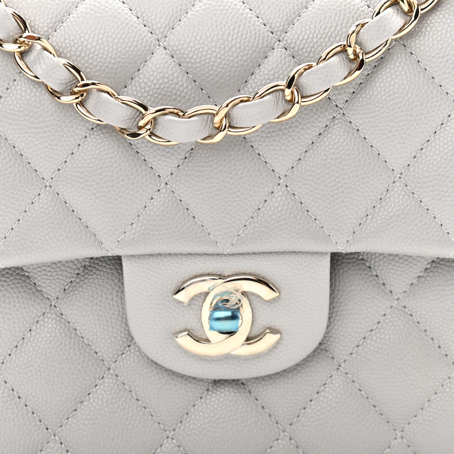 Caviar Quilted Small Double Flap Grey