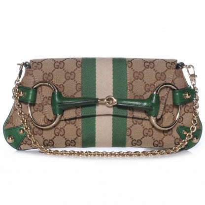 Gucci Monogram Web Small Horsebit Chain Clutch Green 1 of 7