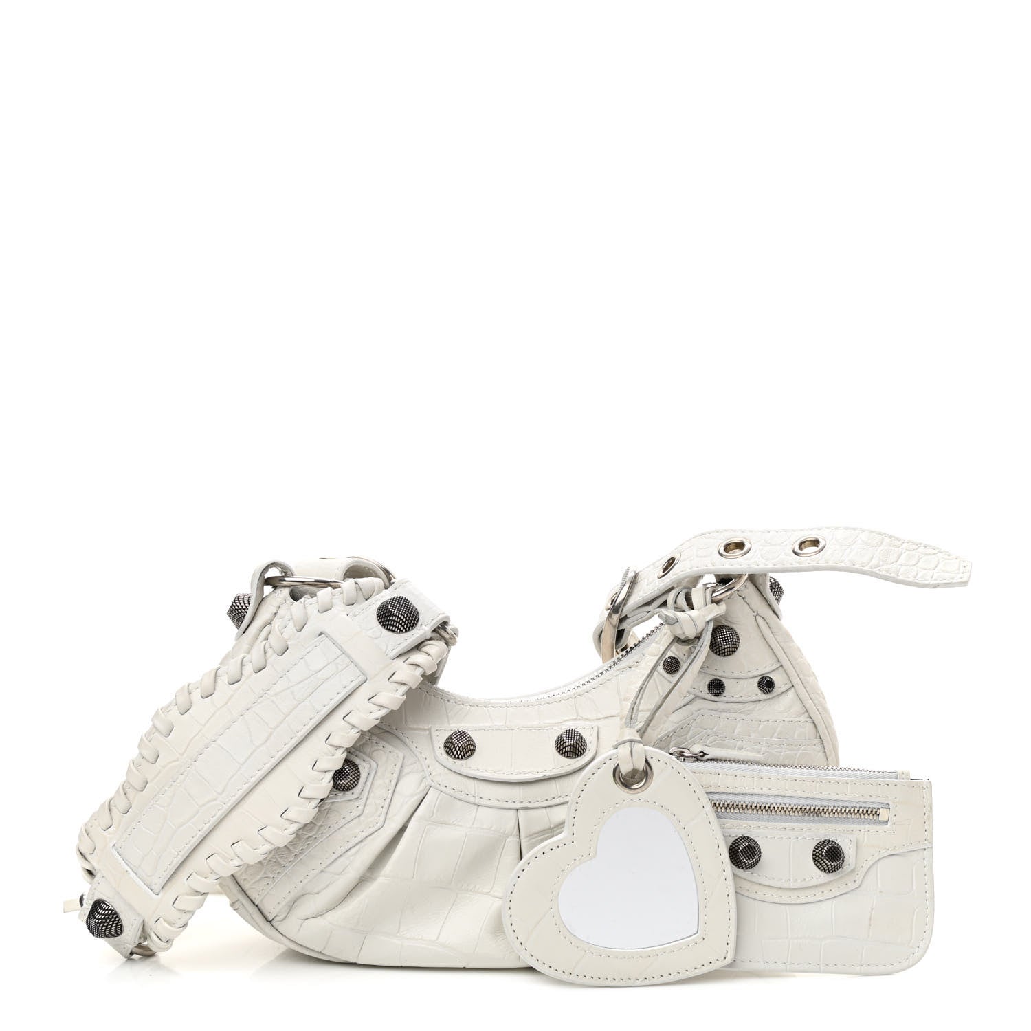 Balenciaga Extra Supple Calfskin Crocodile Embossed Le Cagole Shoulder Bag XS White 1 of 9