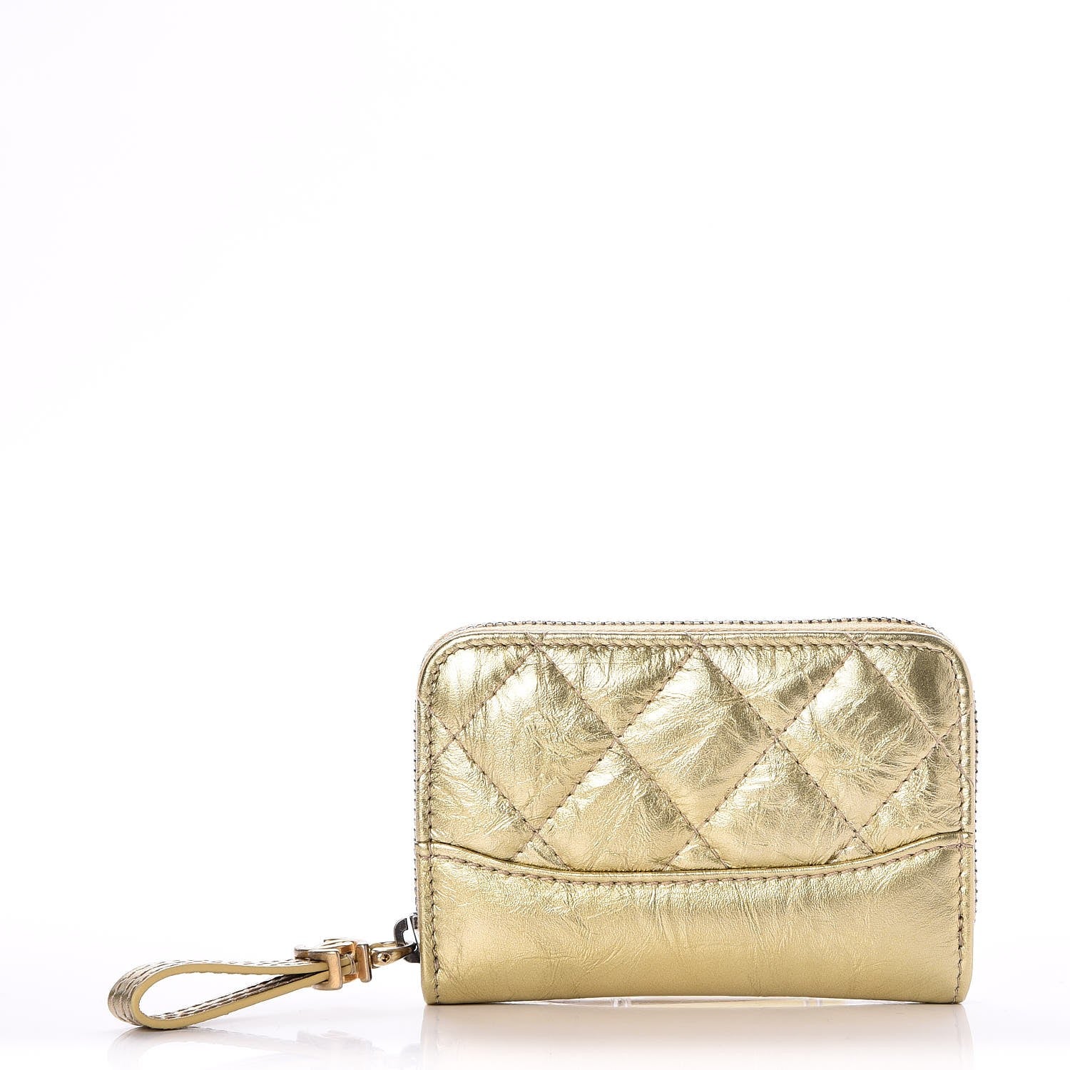 Chanel Aged Calfskin Quilted Gabrielle Zip Around Coin Purse Wallet Gold 1 of 8