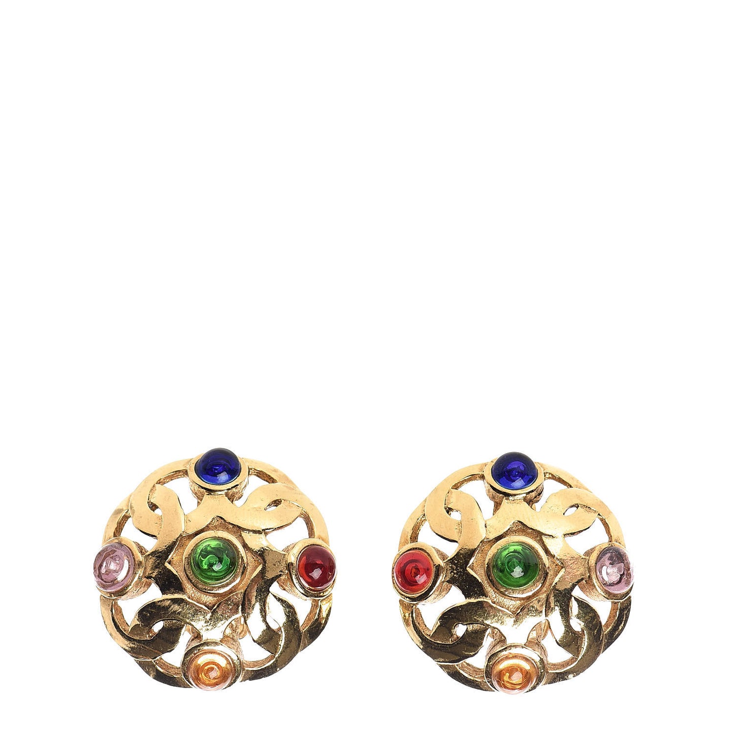 Poured Glass CC Clip On Earrings Gold Multicolor