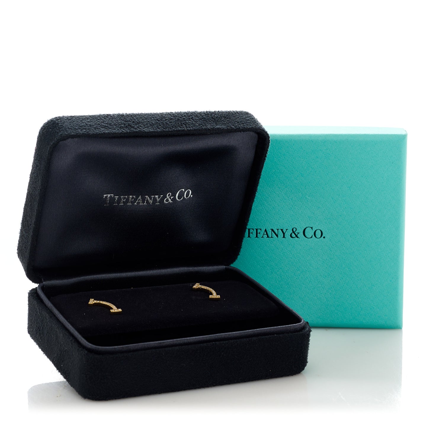 18K Yellow Gold Diamond T Smile Earrings
