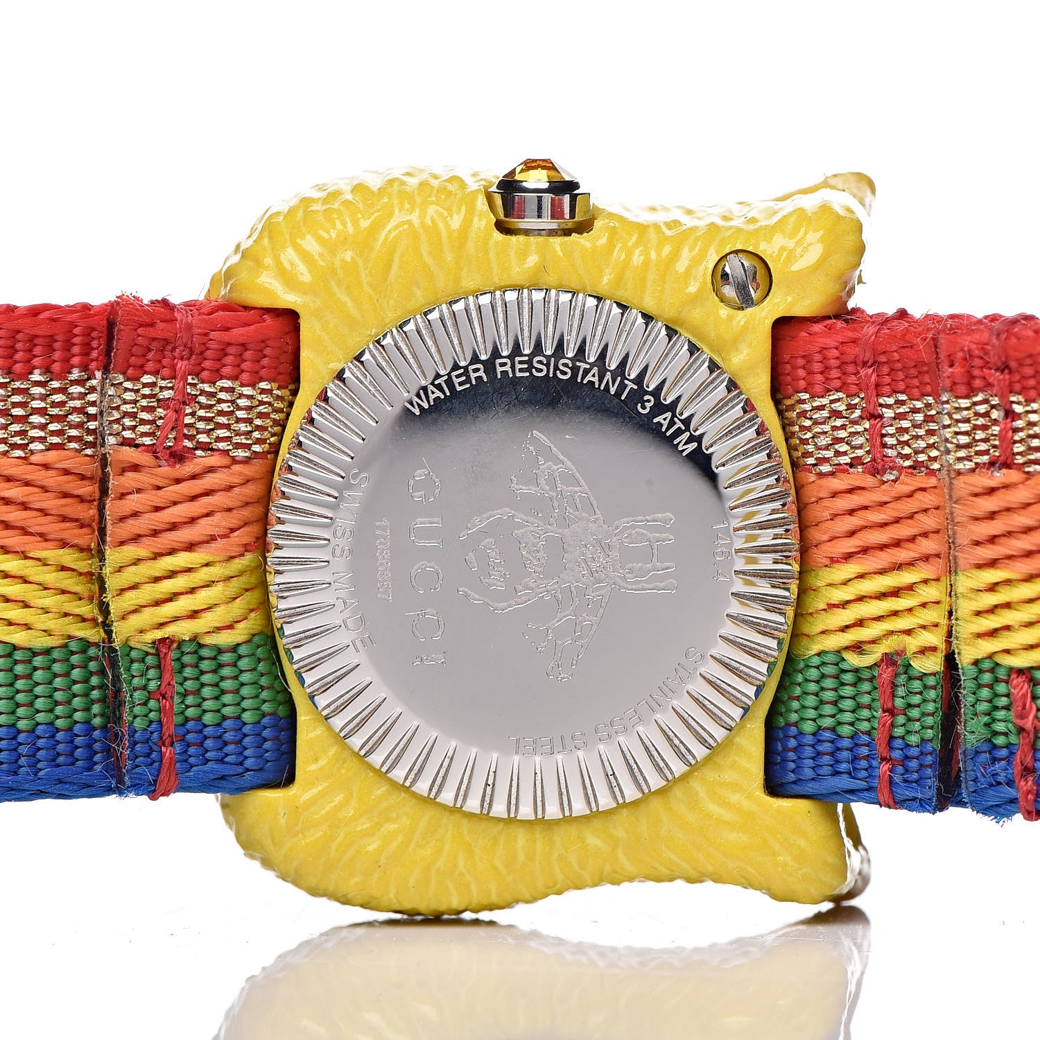 Gucci Stainless Steel Nylon 32mm Le Marche Des Merveilles Tiger Quartz Watch Yellow 6 of 9