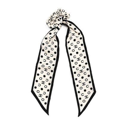 Chanel Silk CC Twilly Hair Tie Ivory Black 1 of 4
