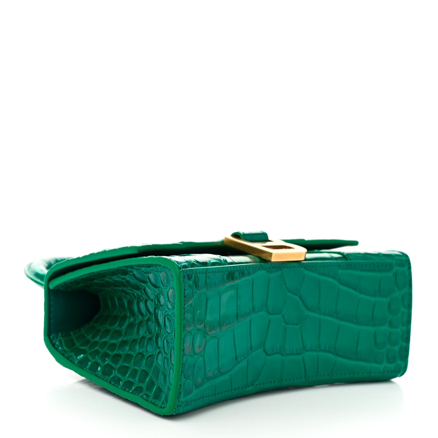 Balenciaga Shiny Calfskin Crocodile Embossed Hourglass Top Handle Bag XS Jade 4 of 11