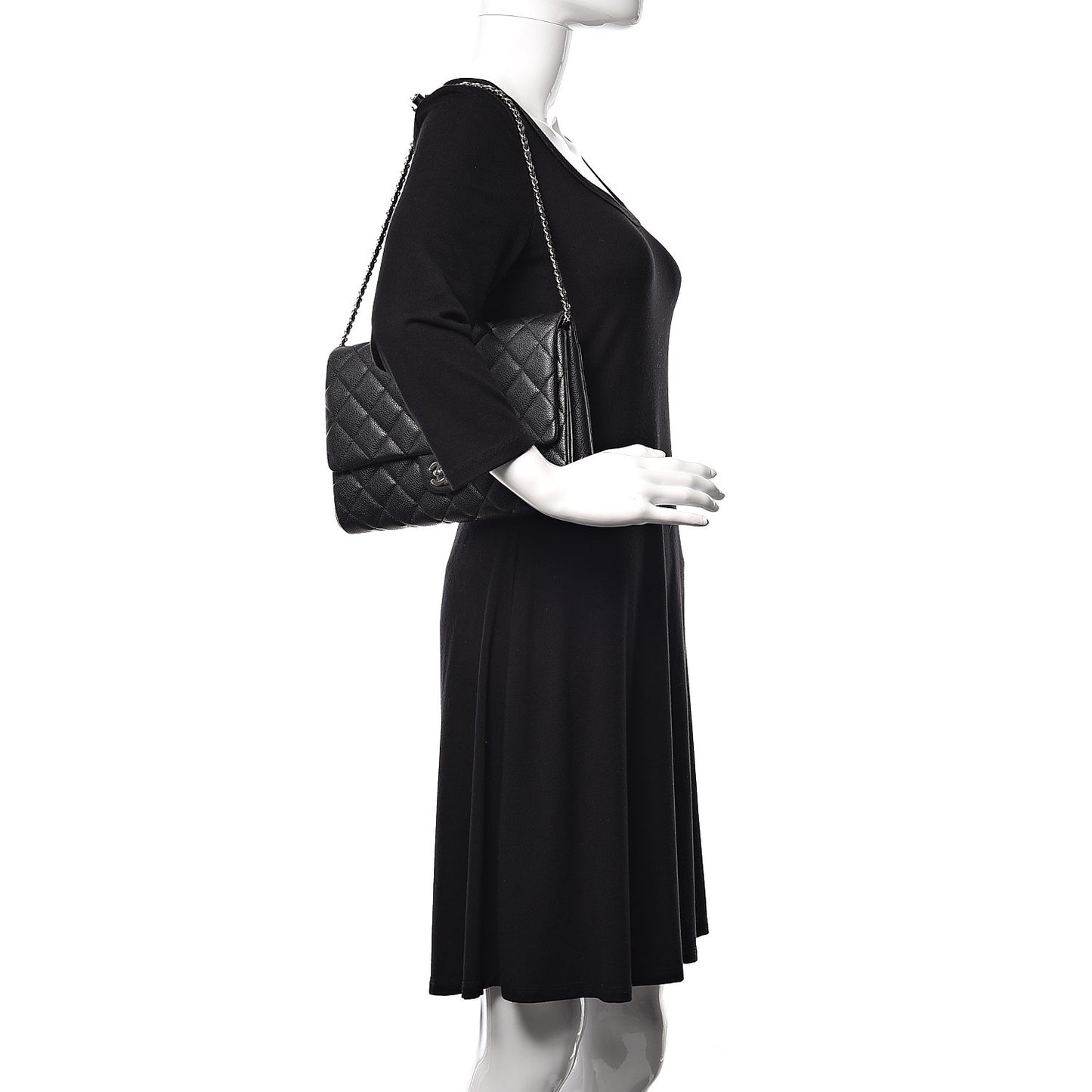 Caviar Quilted Clutch With Chain Flap Dark Grey