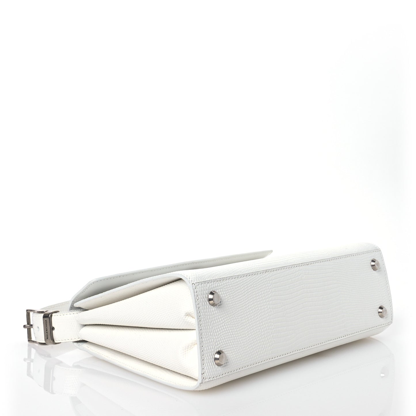 Patent Calfskin Lizard Embossed Medium Ghost Shoulder Bag Optic White