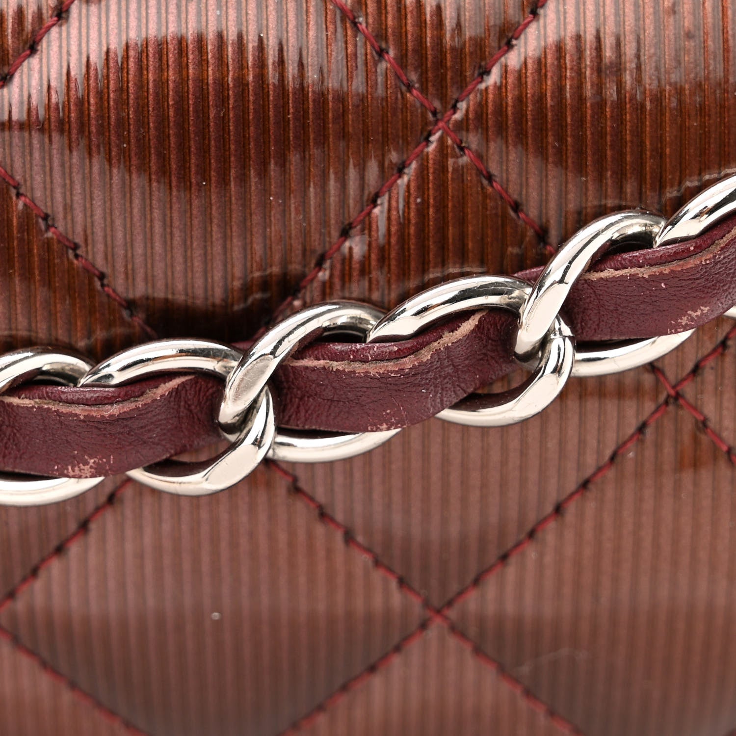 Chanel Striated Patent Quilted Medium Double Flap Burgundy 14 of 16