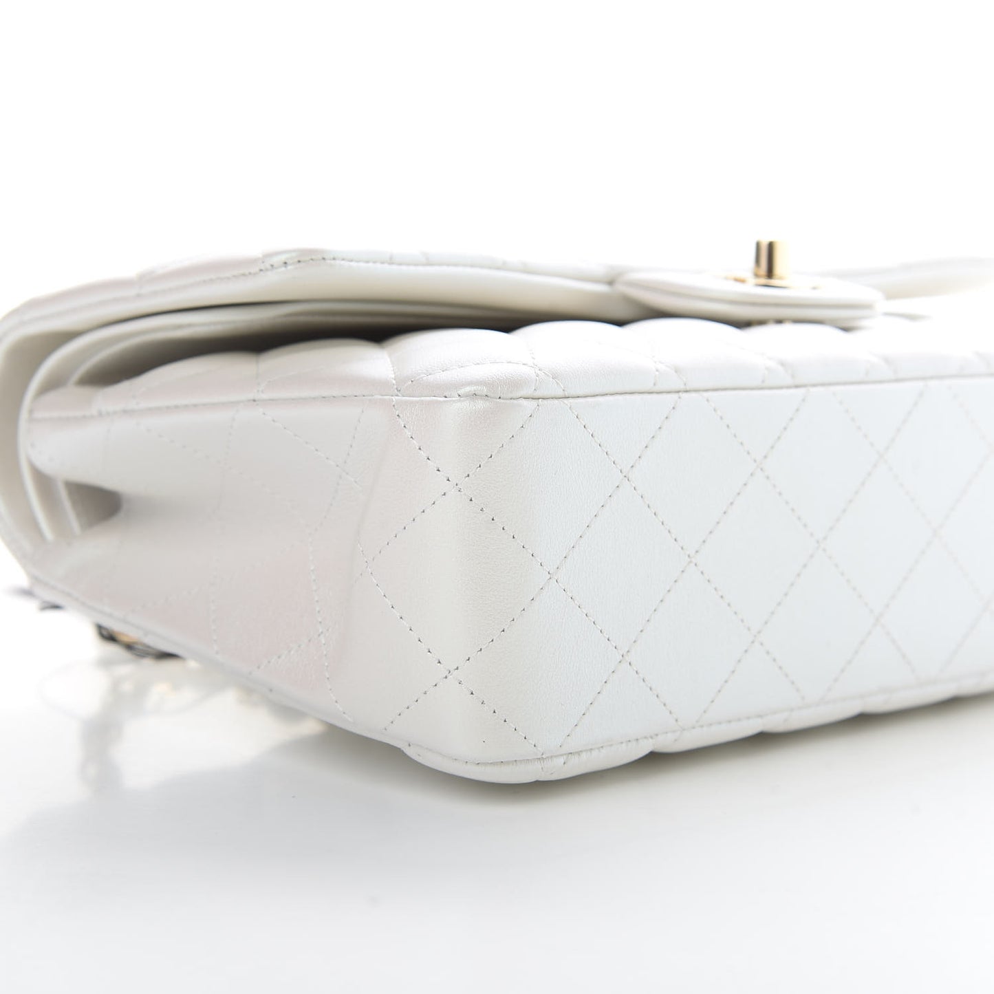 Iridescent Calfskin Quilted Medium Double Flap White