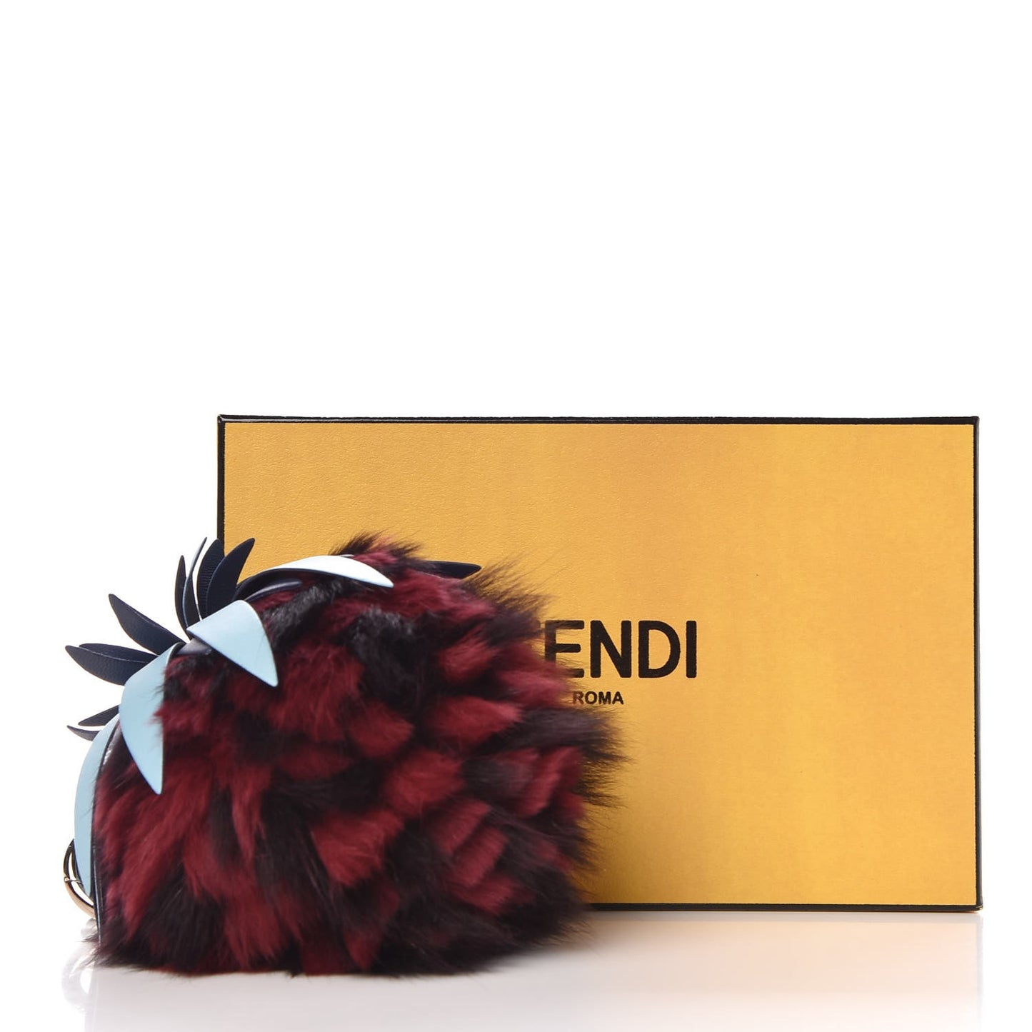 Fox Rabbit Fur Nappa Pineapple Bag Charm Bordeaux Turchese Pallido Multicolor
